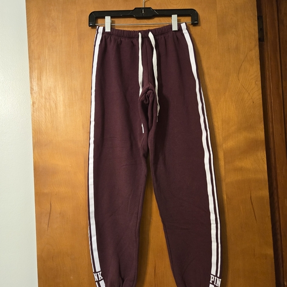 PINK Victoria's Secret Pants - Victoria's Secret PINK Maroon Logo Side Stripe Sweatpants Size XS